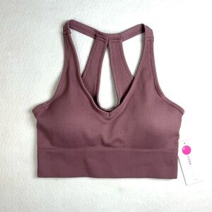 Yogalicious 90 Degree by Reflex Ribbed Seamless Daydreamer Sports Bra Rose XL